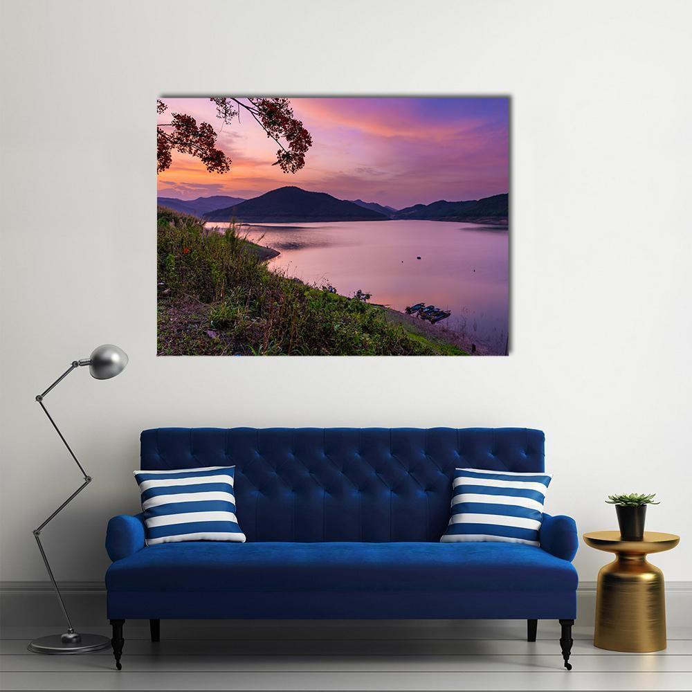 Blue Hour At Chiang Mai Canvas Wall Art-5 Pop-Gallery Wrap-47" x 32"-Tiaracle