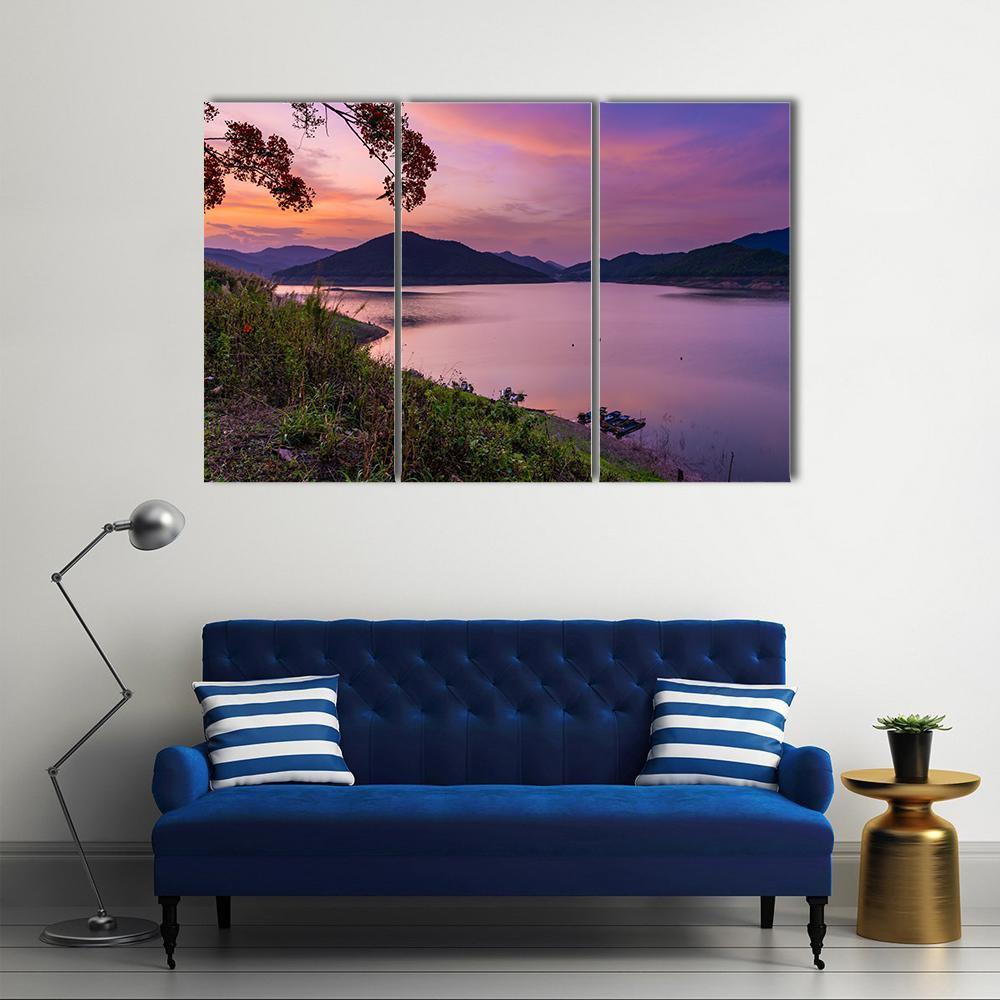 Blue Hour At Chiang Mai Canvas Wall Art-3 Horizontal-Gallery Wrap-37" x 24"-Tiaracle