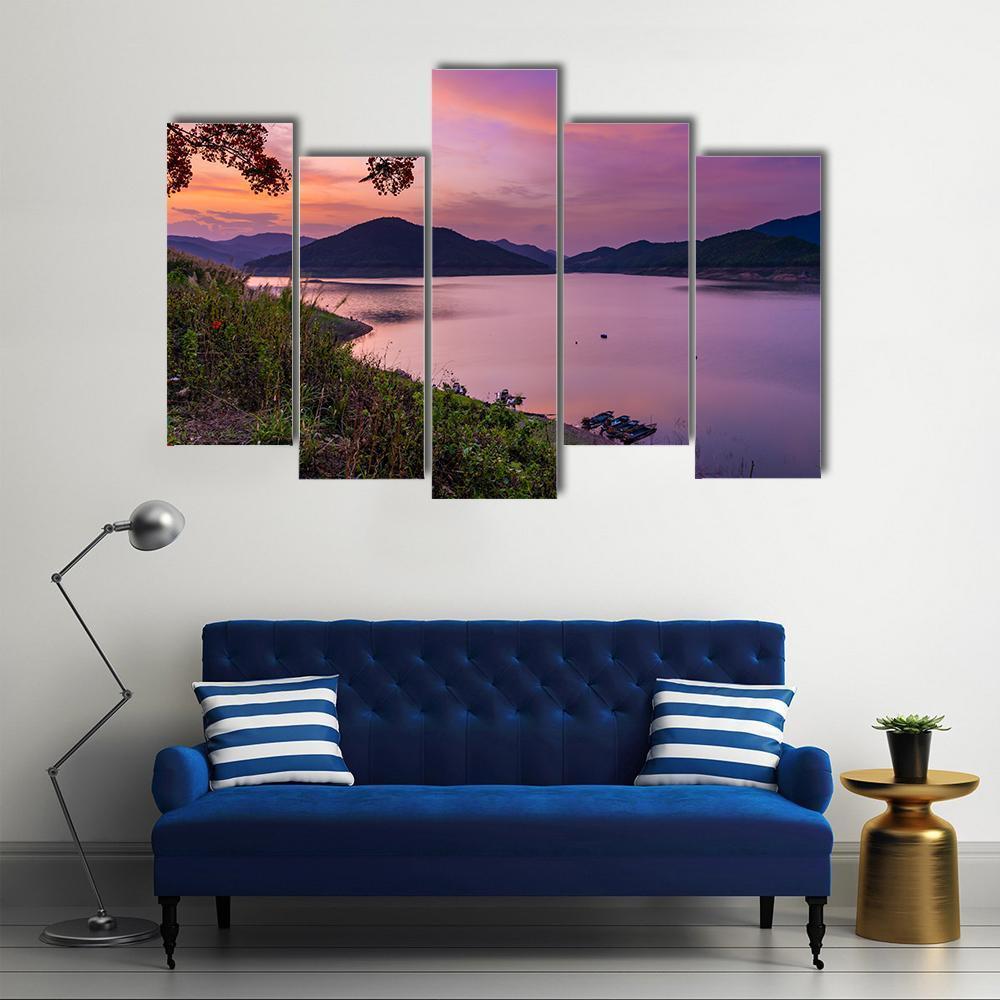 Blue Hour At Chiang Mai Canvas Wall Art-5 Pop-Gallery Wrap-47" x 32"-Tiaracle