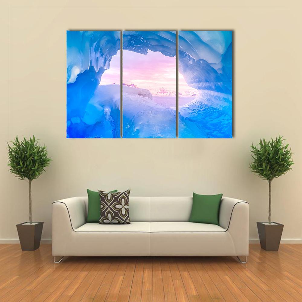 Blue Ice Cave Canvas Wall Art-3 Horizontal-Gallery Wrap-37" x 24"-Tiaracle