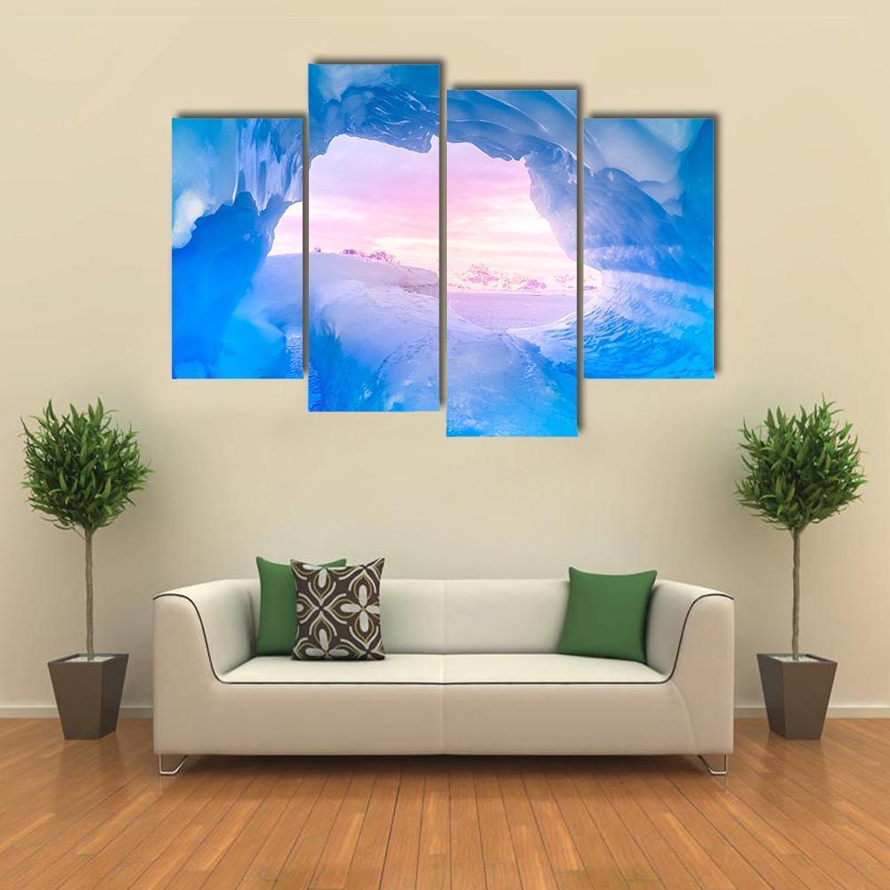 Blue Ice Cave Canvas Wall Art-4 Pop-Gallery Wrap-50" x 32"-Tiaracle