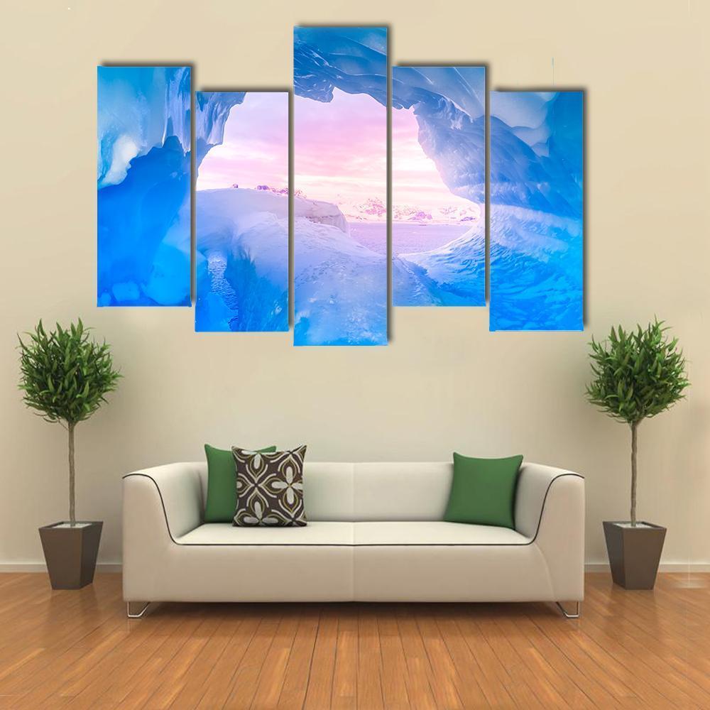 Blue Ice Cave Canvas Wall Art-5 Pop-Gallery Wrap-47" x 32"-Tiaracle