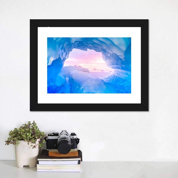 Blue Ice Cave Canvas Wall Art-1 Piece-Framed Print-20" x 16"-Tiaracle