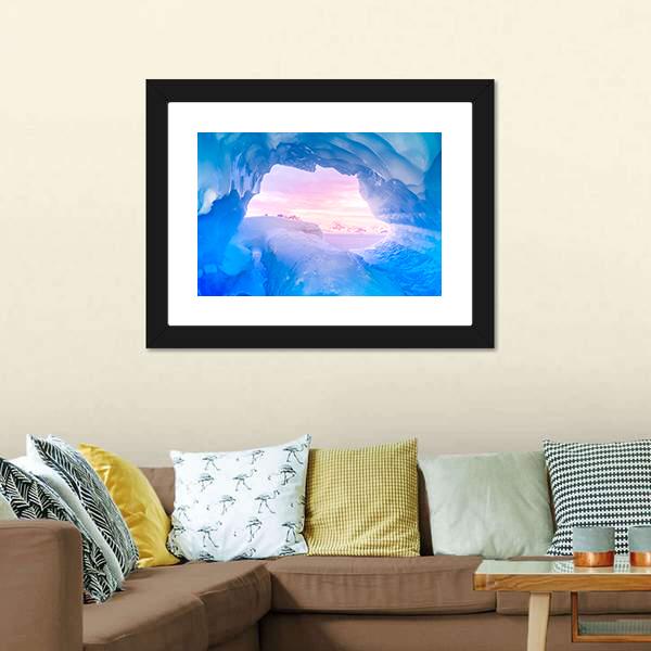 Blue Ice Cave Canvas Wall Art-3 Horizontal-Gallery Wrap-25" x 16"-Tiaracle