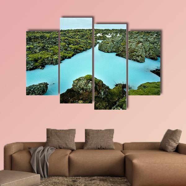 Lava Stones Covered With Moss Canvas Wall Art-4 Pop-Gallery Wrap-50" x 32"-Tiaracle