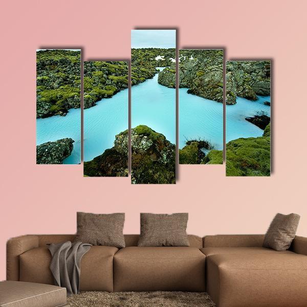 Lava Stones Covered With Moss Canvas Wall Art-5 Pop-Gallery Wrap-47" x 32"-Tiaracle