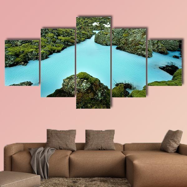 Lava Stones Covered With Moss Canvas Wall Art-5 Star-Gallery Wrap-62" x 32"-Tiaracle
