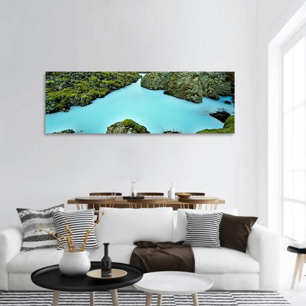 Lava Stones Covered With Moss Panoramic Canvas Wall Art-1 Piece-36" x 12"-Tiaracle