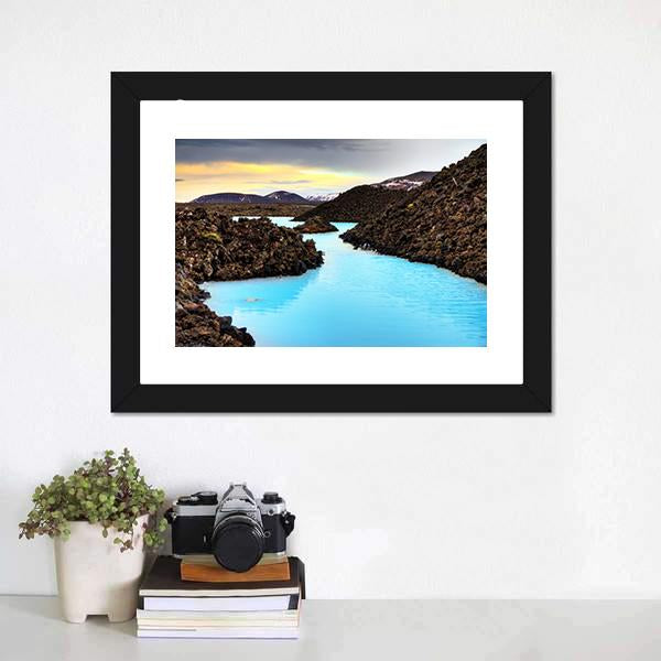 Blue Lagoon Waters In Lava Field Canvas Wall Art-1 Piece-Framed Print-30" x 20"-Tiaracle