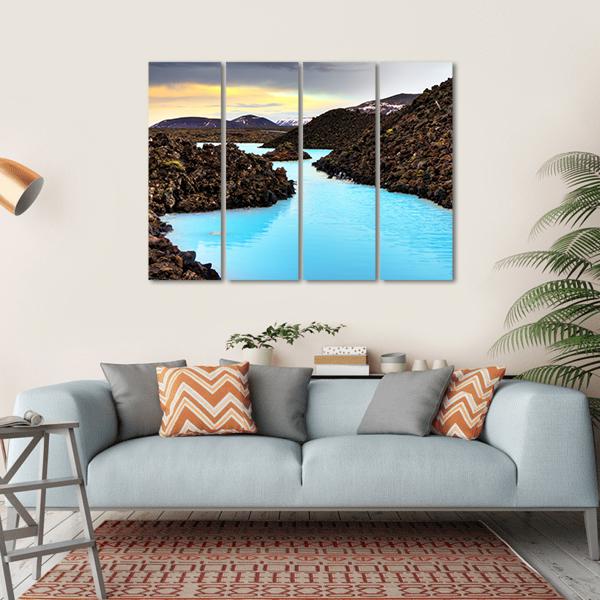 Blue Lagoon Waters In Lava Field Canvas Wall Art-4 Horizontal-Gallery Wrap-34" x 24"-Tiaracle