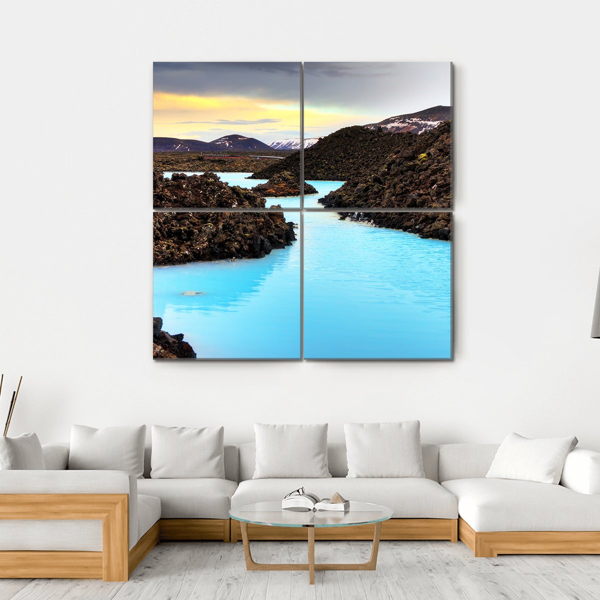 Blue Lagoon Waters In Lava Field Canvas Wall Art-4 Square-Gallery Wrap-17" x 17"-Tiaracle