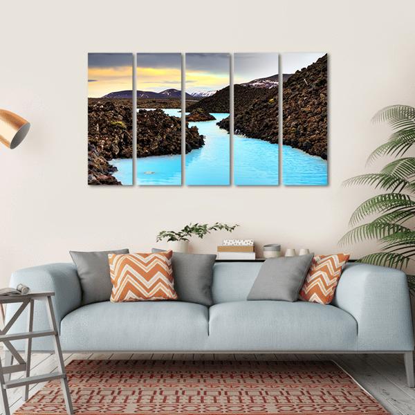 Blue Lagoon Waters In Lava Field Canvas Wall Art-5 Horizontal-Gallery Wrap-22" x 12"-Tiaracle