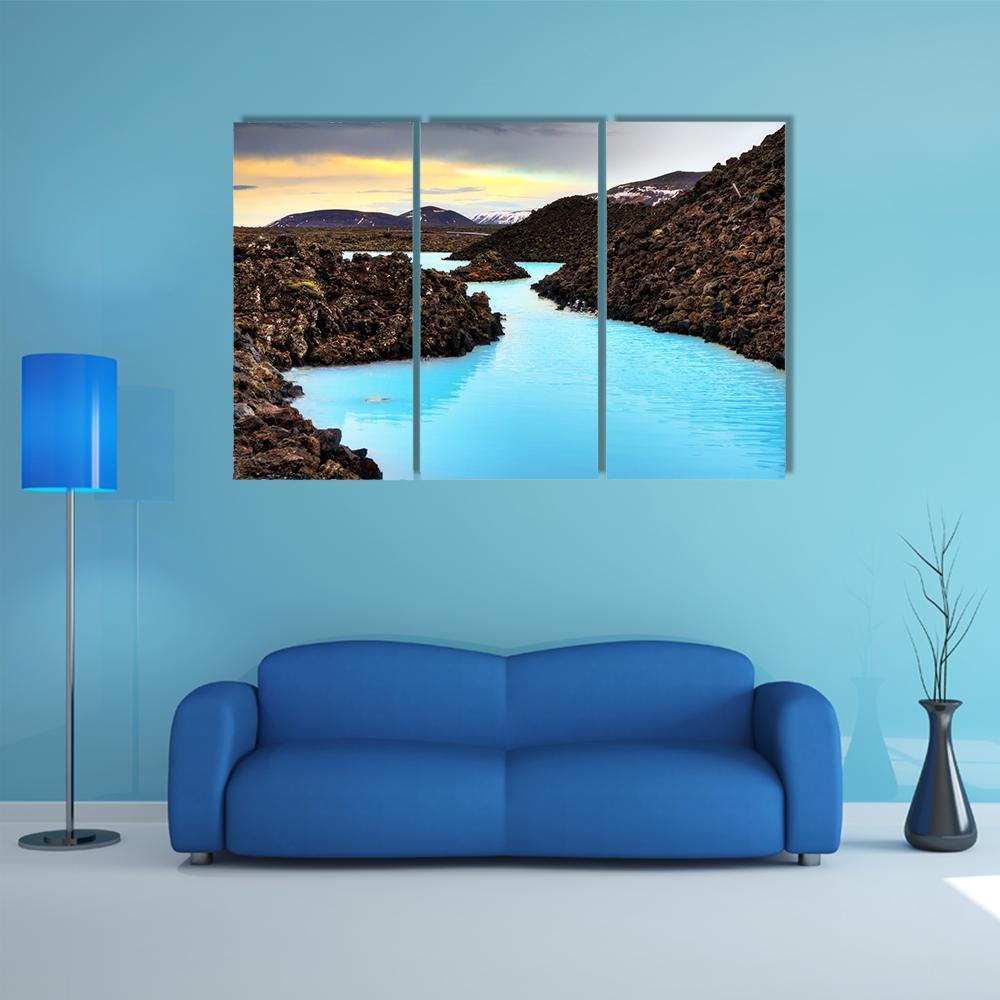 Blue Lagoon Waters In Lava Field Canvas Wall Art-3 Horizontal-Gallery Wrap-37" x 24"-Tiaracle
