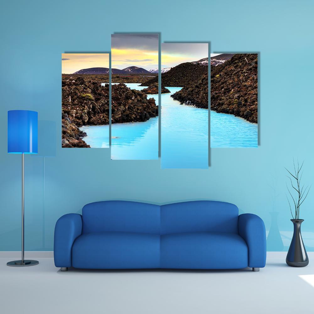 Blue Lagoon Waters In Lava Field Canvas Wall Art-4 Pop-Gallery Wrap-50" x 32"-Tiaracle