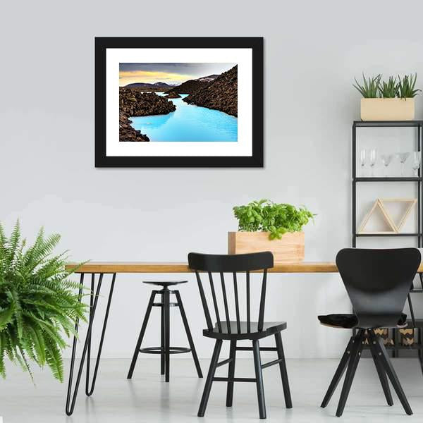 Blue Lagoon Waters In Lava Field Panoramic Canvas Wall Art-1 Piece-36" x 12"-Tiaracle