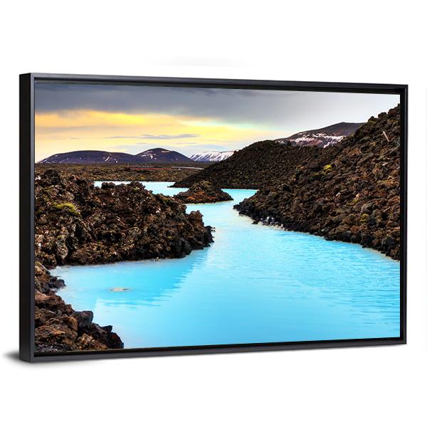 Blue Lagoon Waters In Lava Field Panoramic Canvas Wall Art-1 Piece-36" x 12"-Tiaracle