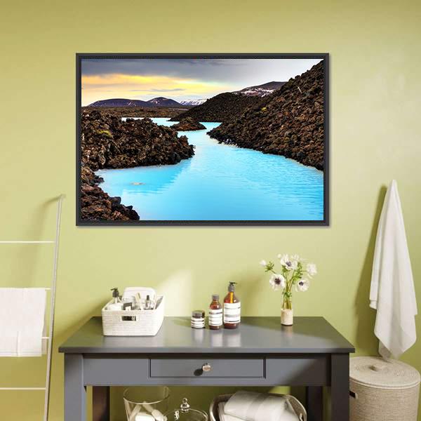 Blue Lagoon Waters In Lava Field Panoramic Canvas Wall Art-1 Piece-36" x 12"-Tiaracle