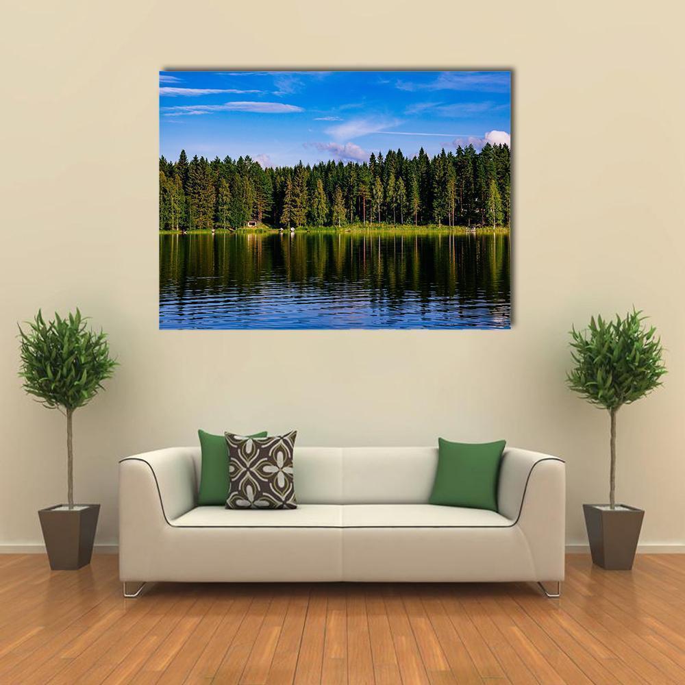 Blue Lake & House Canvas Wall Art-5 Horizontal-Gallery Wrap-22" x 12"-Tiaracle