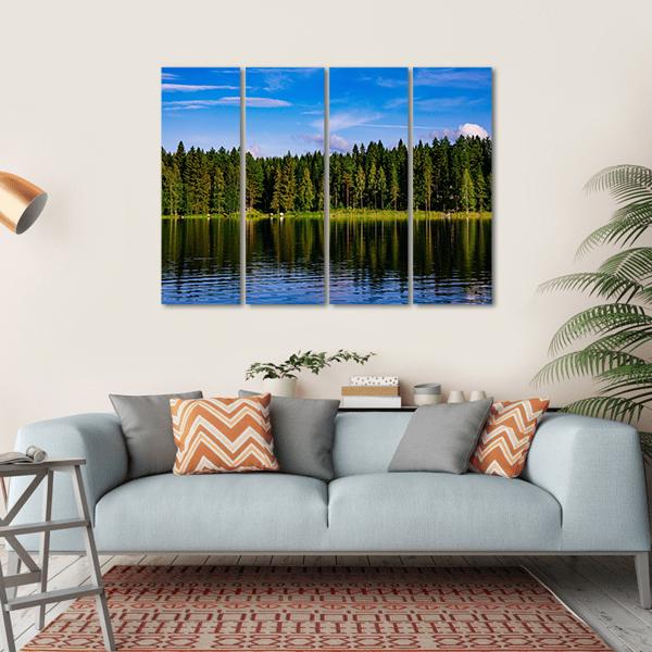 Blue Lake &amp; House Canvas Wall Art-4 Horizontal-Gallery Wrap-34" x 24"-Tiaracle