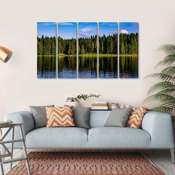 Blue Lake & House Canvas Wall Art-5 Horizontal-Gallery Wrap-22" x 12"-Tiaracle