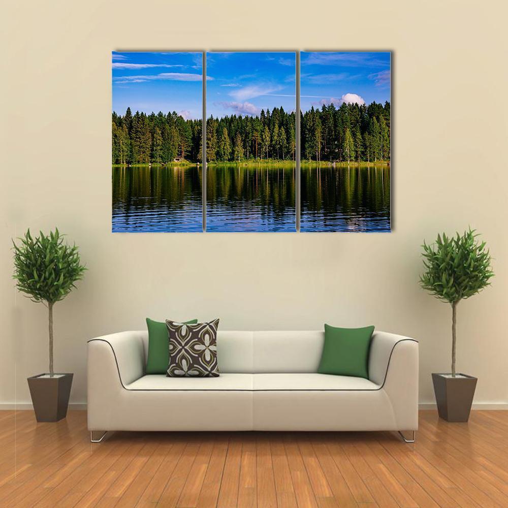 Blue Lake & House Canvas Wall Art-3 Horizontal-Gallery Wrap-37" x 24"-Tiaracle