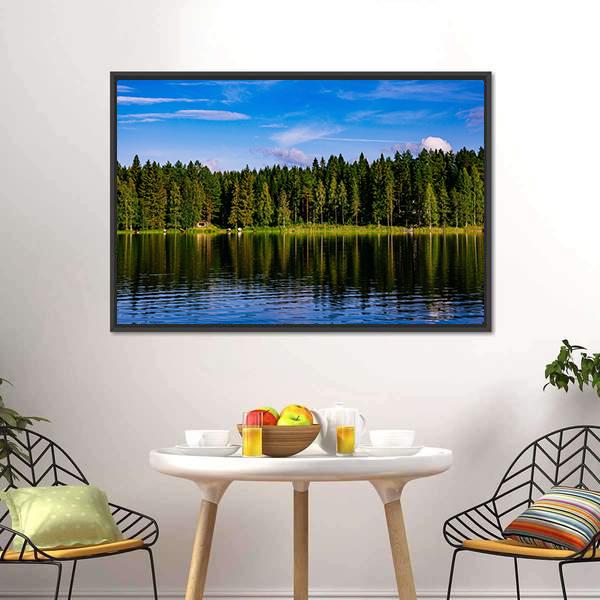 Blue Lake &amp; House Canvas Wall Art-3 Horizontal-Gallery Wrap-25" x 16"-Tiaracle