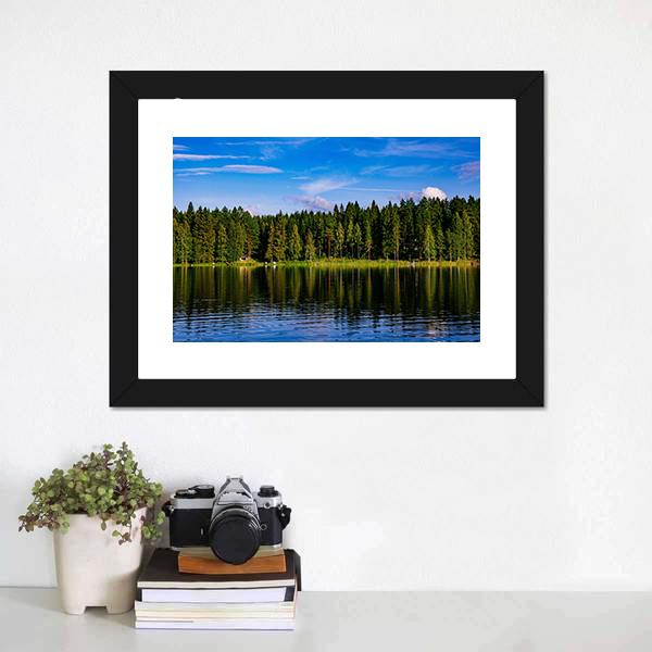 Blue Lake &amp; House Canvas Wall Art-1 Piece-Framed Print-20" x 16"-Tiaracle