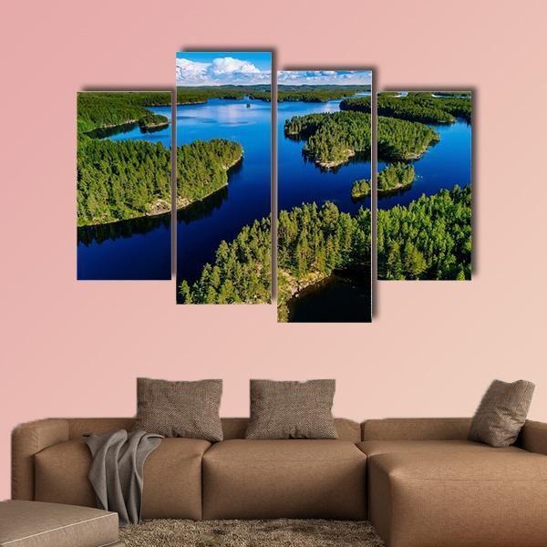 Blue Lake In Green Forest Canvas Wall Art-4 Pop-Gallery Wrap-50" x 32"-Tiaracle