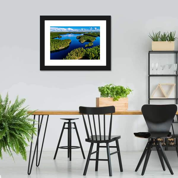 Blue Lake In Green Forest Canvas Wall Art-3 Horizontal-Gallery Wrap-25" x 16"-Tiaracle