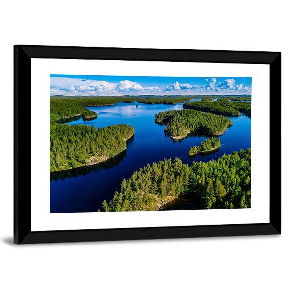 Blue Lake In Green Forest Vertical Canvas Wall Art-3 Vertical-Gallery Wrap-12" x 25"-Tiaracle