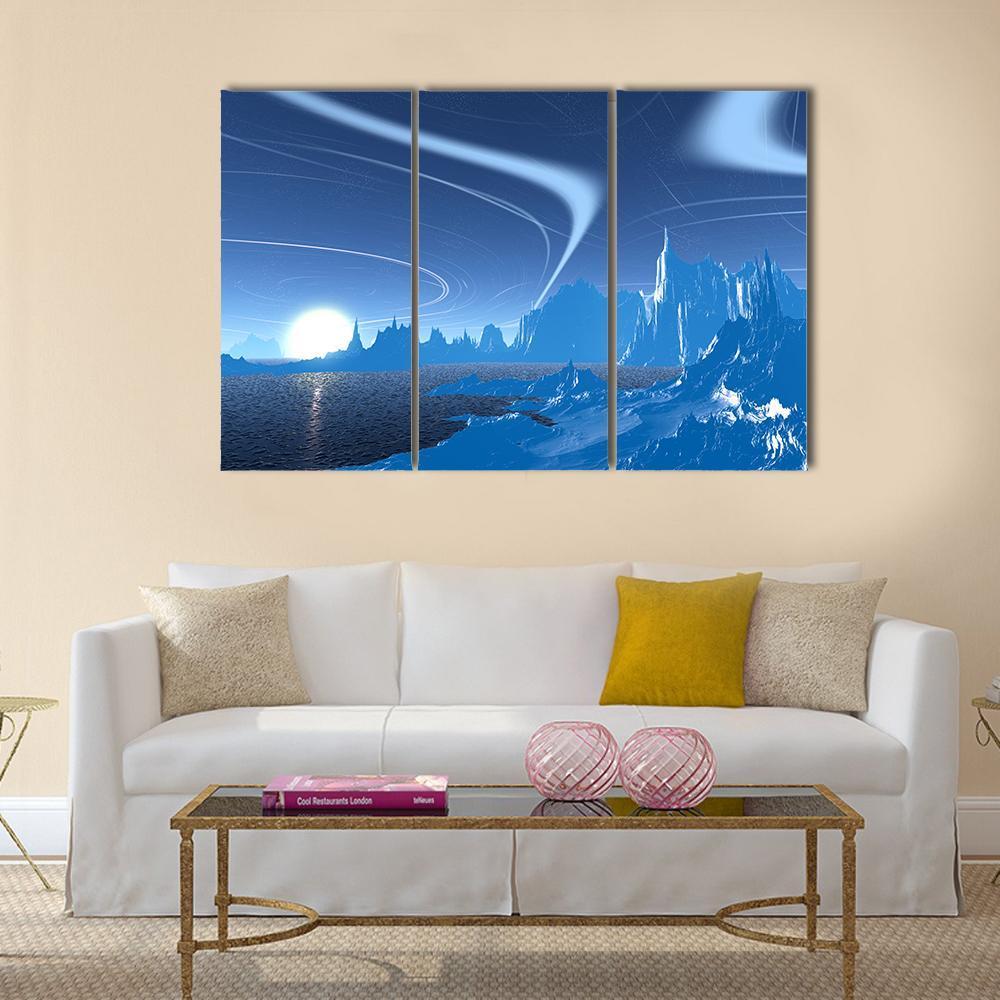 Blue Lake On Alien Planet Canvas Wall Art-3 Horizontal-Gallery Wrap-37" x 24"-Tiaracle