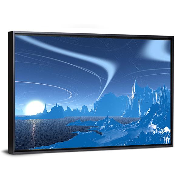 Blue Lake On Alien Planet Canvas Wall Art-3 Horizontal-Gallery Wrap-25" x 16"-Tiaracle