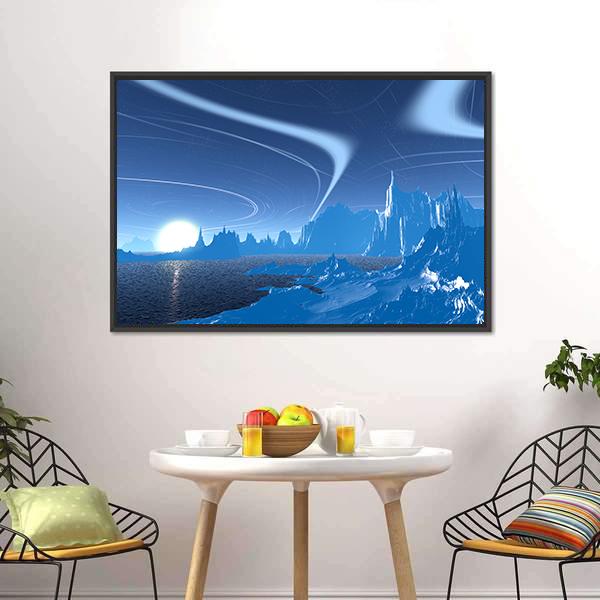 Blue Lake On Alien Planet Canvas Wall Art-3 Horizontal-Gallery Wrap-25" x 16"-Tiaracle