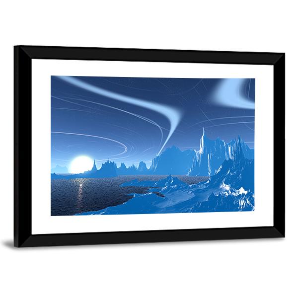 Blue Lake On Alien Planet Canvas Wall Art-3 Horizontal-Gallery Wrap-25" x 16"-Tiaracle