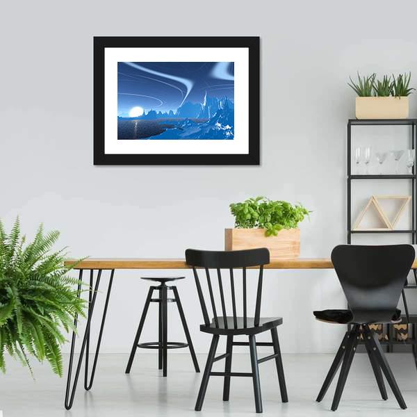 Blue Lake On Alien Planet Canvas Wall Art-3 Horizontal-Gallery Wrap-25" x 16"-Tiaracle