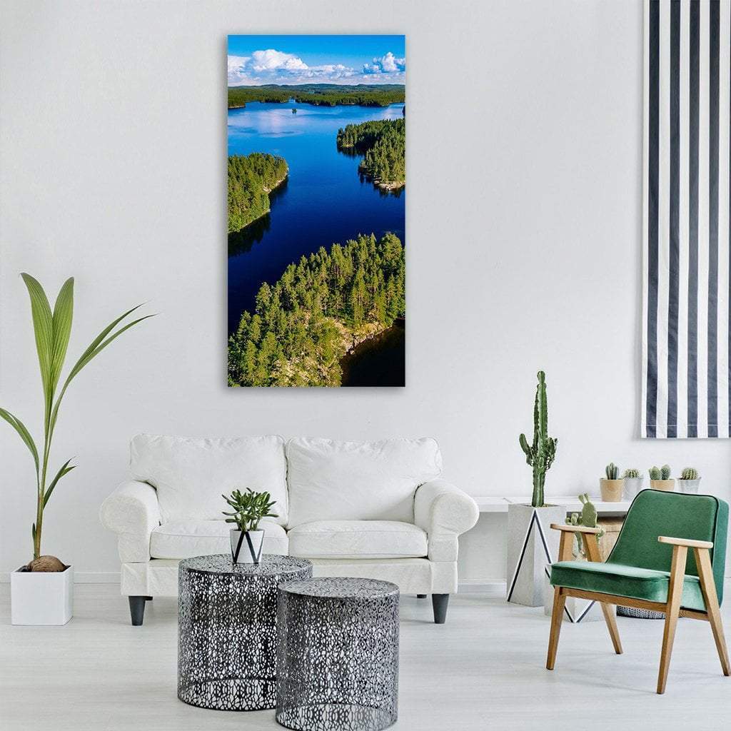 Blue Lake In Green Forest Vertical Canvas Wall Art-1 Vertical-Gallery Wrap-12" x 24"-Tiaracle