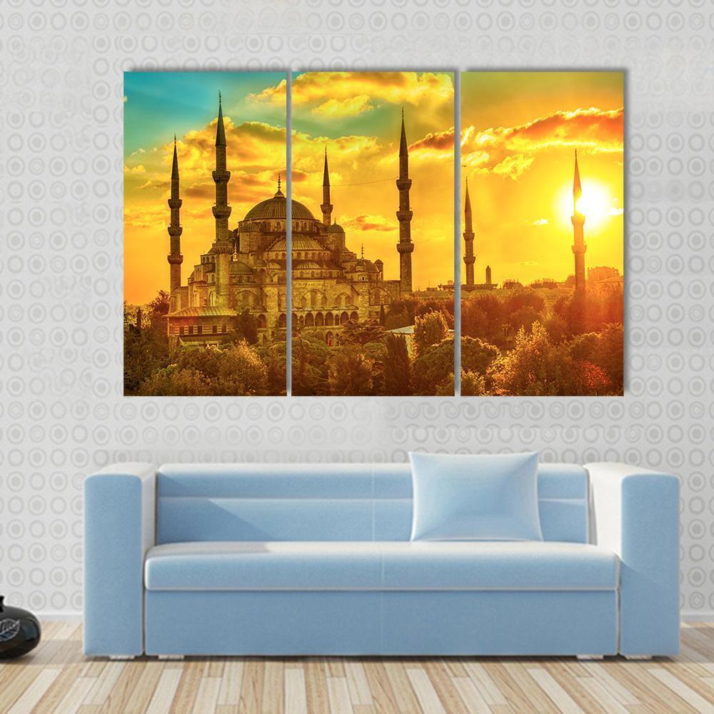 Blue Mosque At Beautiful Sunset Canvas Wall Art-3 Horizontal-Gallery Wrap-37" x 24"-Tiaracle