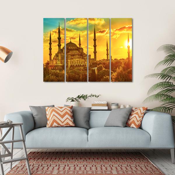 Blue Mosque At Beautiful Sunset Canvas Wall Art-1 Piece-Gallery Wrap-36" x 24"-Tiaracle