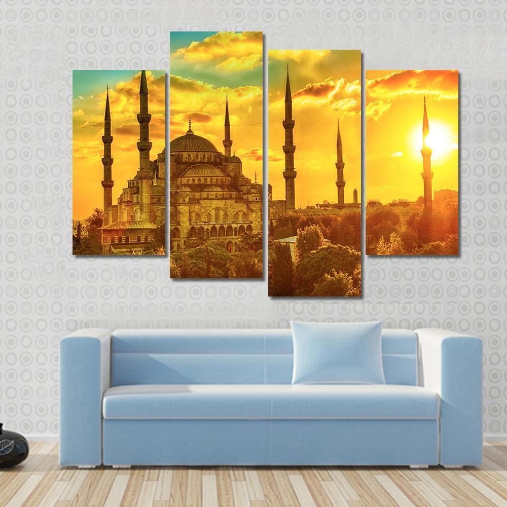 Blue Mosque At Beautiful Sunset Canvas Wall Art-4 Pop-Gallery Wrap-50" x 32"-Tiaracle