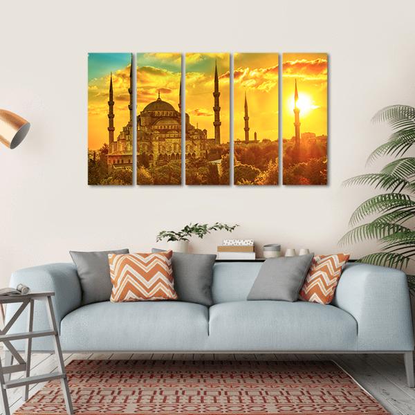 Blue Mosque At Beautiful Sunset Canvas Wall Art-5 Horizontal-Gallery Wrap-22" x 12"-Tiaracle