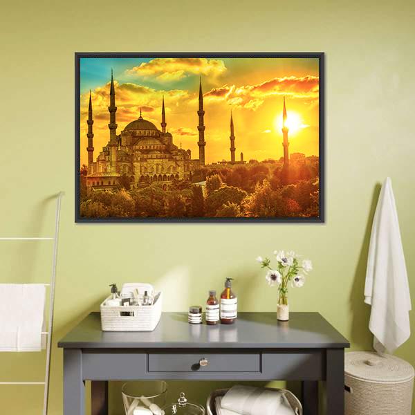 Blue Mosque At Beautiful Sunset Canvas Wall Art-3 Horizontal-Gallery Wrap-25" x 16"-Tiaracle
