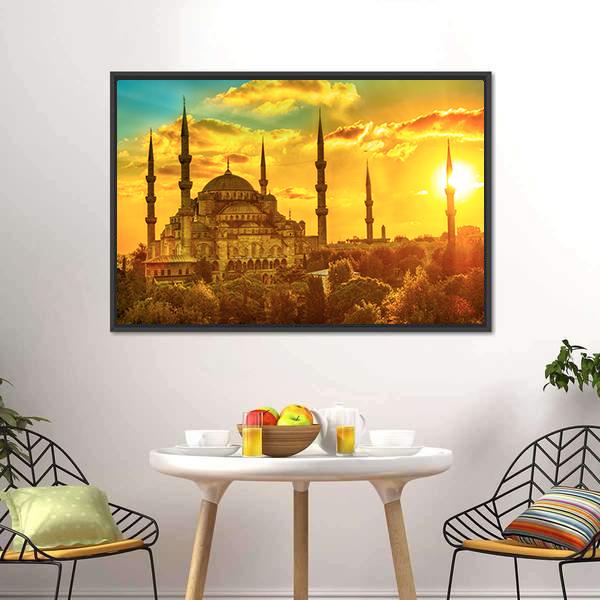 Blue Mosque At Beautiful Sunset Canvas Wall Art-3 Horizontal-Gallery Wrap-25" x 16"-Tiaracle