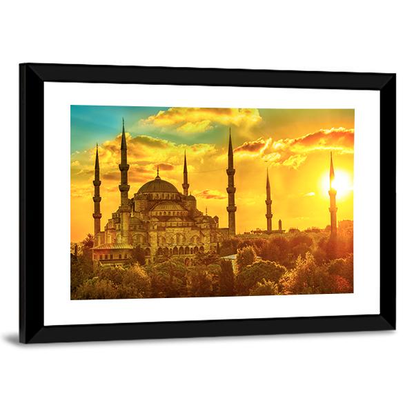 Blue Mosque At Beautiful Sunset Canvas Wall Art-3 Horizontal-Gallery Wrap-25" x 16"-Tiaracle
