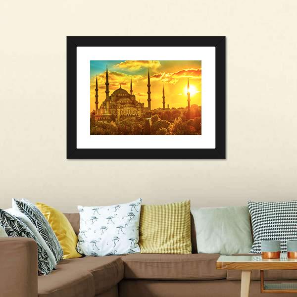 Blue Mosque At Beautiful Sunset Canvas Wall Art-3 Horizontal-Gallery Wrap-25" x 16"-Tiaracle