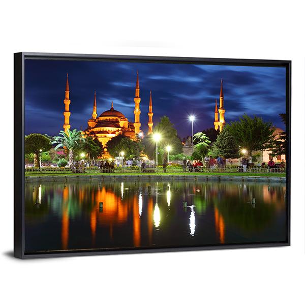 Blue Mosque At Night Canvas Wall Art-5 Horizontal-Gallery Wrap-22" x 12"-Tiaracle