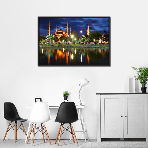 Blue Mosque At Night Canvas Wall Art-5 Horizontal-Gallery Wrap-22" x 12"-Tiaracle
