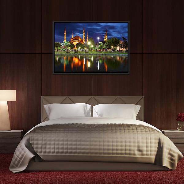 Blue Mosque At Night Canvas Wall Art-5 Horizontal-Gallery Wrap-22" x 12"-Tiaracle