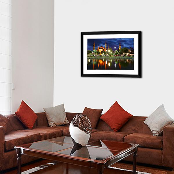 Blue Mosque At Night Canvas Wall Art-5 Horizontal-Gallery Wrap-22" x 12"-Tiaracle