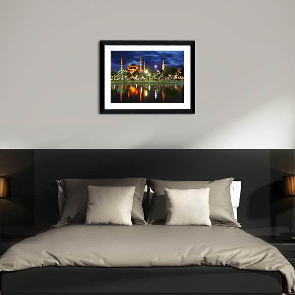 Blue Mosque At Night Canvas Wall Art-5 Horizontal-Gallery Wrap-22" x 12"-Tiaracle