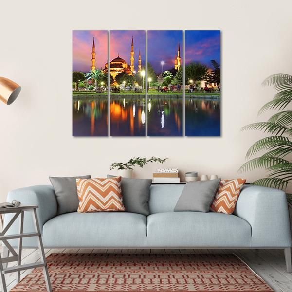 Blue Mosque At Night Canvas Wall Art-4 Horizontal-Gallery Wrap-34" x 24"-Tiaracle